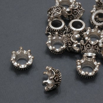 End cap 'Crown' silver metal color, diameter 11x6 mm (±), packaging 20 g 17 pcs (±)