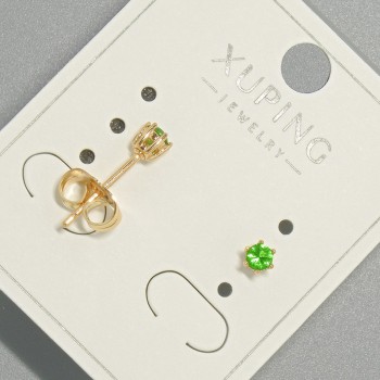 Xuping Stud Earrings with a Green Crystal, 4 mm Diameter ±, 18K Gold Plating