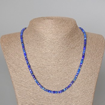 Lapis lazuli necklace with natural stone, faceted cube beads, 4 mm diameter, 48 cm long