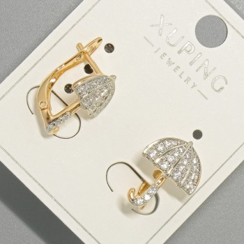 Earrings 'Umbrella' Xuping with white crystals, diameter 11.5 × 15 mm ± 18K gold plating and rhodium