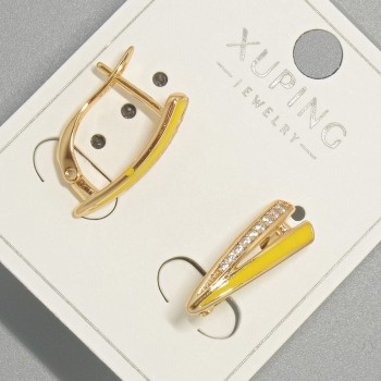 Xuping earrings with white crystals and yellow enamel, diameter 6x18 mm ± 18K gold plating