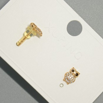 Owl Stud Earrings by Xuping with White and Black Crystals, 6.5×9 mm Diameter, 18K Gold Plating