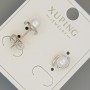 Xuping Stud Earrings with White Bead, 7x9 mm, Rhodium-Plated