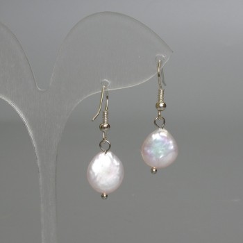 Baroque Pearl Earrings with Petrol Tint, diameter 11x13 mm, length 38 mm