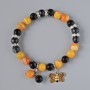 Bracelet of Shungite and Agate, black and orange, smooth bead, 8 mm diameter, 18 cm length, stretch (elastic) with metal inserts and rhinestones