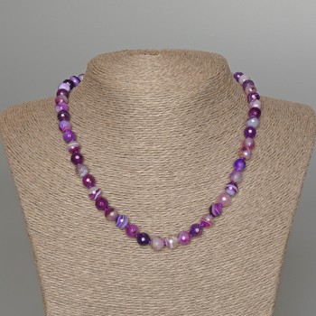 Purple agate necklace, natural stone, faceted beads, diameter 8mm+-, length 44cm+-