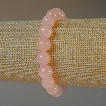 Pink Quartz Bracelet natural stone smooth bead, diameter 10mm±, length 18cm± (stretch)