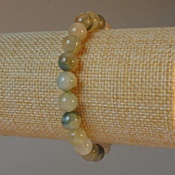 Phantom Quartz with Rutile Bracelet, natural stone, smooth bead, 8 mm diameter, 18 cm length (stretch)