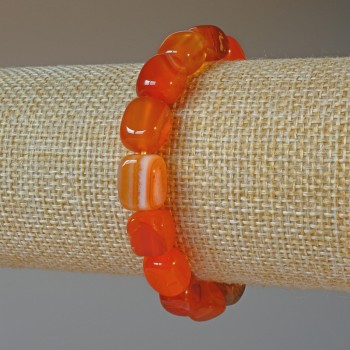 Bracelet Orange Agate Natural Stone Bar Beads, diameter 9x12mm+-, length 18cm+- (stretch)