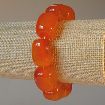 Orange Agate Bracelet with Natural Stone Slab, 15x19 mm, 18 cm length (stretch)