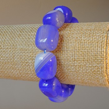 Blue Agate Bracelet, Natural Stone Bar, 15×19 mm ±, Length 18 cm ± (Stretch)