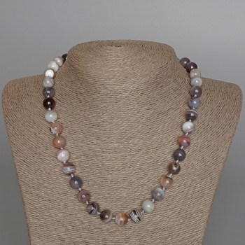 Necklace Botswana Agate natural stone smooth beads, diameter 10 mm, length 48 cm