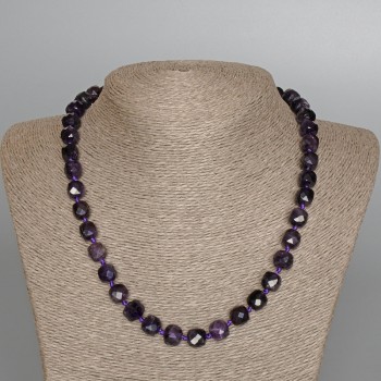 Amethyst Necklace, natural stone, faceted cube beads, diameter 9 mm, length 49 cm