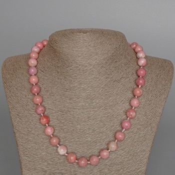Rhodochrosite Necklace with natural stone, smooth beads, 10.5 mm diameter, 51 cm length