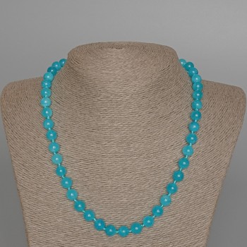 Aquamarine Necklace, natural stone, smooth beads, 8.5 mm diameter, 49 cm length