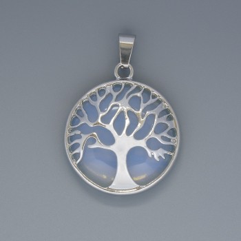 Tree Pendant with Moonstone, 27 mm diameter, 37 mm length, in a silver setting
