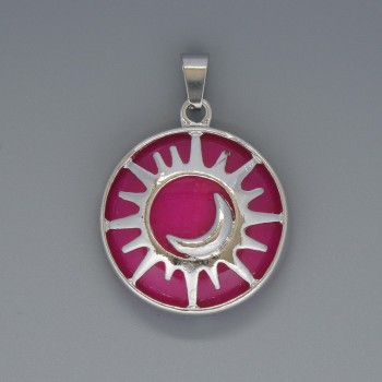 Sun Pendant Raspberry Tourmaline, 27mm diameter±, 37mm length±, in a silver setting
