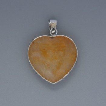 Heart Pendant, Yellow Agate, 26×26 mm diameter, 36 mm length ± in a silver setting
