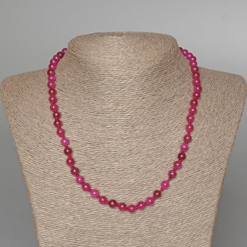 Raspberry Tourmaline Necklace with Smooth Beads, 6 mm Diameter, 47 cm Length