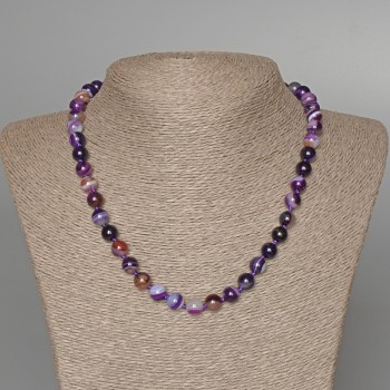 Purple Agate Necklace, Natural Stone, Smooth Beads, 8mm Diameter, 47cm Length