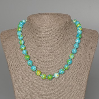 Variscite Necklace (acrylic) blue, white and yellow, smooth beads, 10mm diameter, 48 cm length +/-