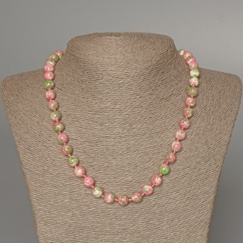 Necklace 'Variscite' (synthetic acrylic) pink, white and green colors, smooth bead, diameter 8.5 mm, length 48 cm+