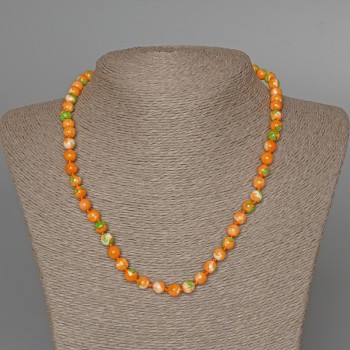 Necklace 'Variscite' (artificial acrylic) in green, orange, and white colors, smooth beads, 7 mm diameter, length 47 cm