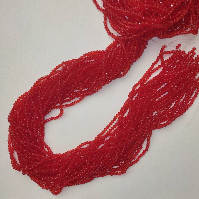 Beads Czech Crystal, Red Transparent, Faceted Rondelle, Diameter 3×2.5 mm, Length 39 mm ± on thread