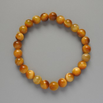 Yellow Cat's Eye Bracelet, Natural Stone, Smooth Beads, Diameter 8.5 mm, Length 18 cm ± (Stretch)