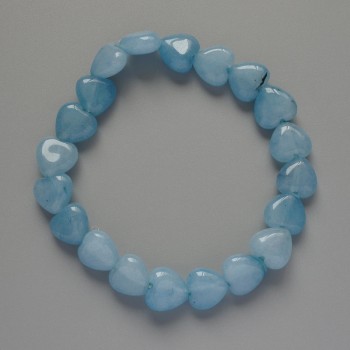 Bracelet 'Heart' with natural aquamarine gemstone, bead size 10x10x5 mm +/-, length 18 cm +/- (stretch)