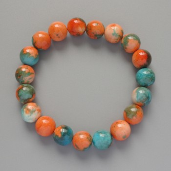 Bracelet 'Variscite' (acrylic) orange, blue and white colors, smooth beads, 10 mm diameter, approx. 18 cm long (stretch)