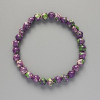 Bracelet "Variscite" (artificial acrylic) purple, white, and green colors, smooth bead, 6.5 mm diameter, length 18 cm +/- (stretch)