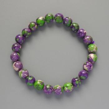 Bracelet 'Variscite' (synthetic acrylic) purple, white and green colors, smooth beads, 8.5 mm diameter, 18 cm length +/- (stretch)
