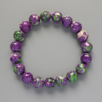 Bracelet 'Variscite' (acrylic) purple, white and green colors, smooth bead, diameter 10.5 mm, length 18 cm +/- (stretch)