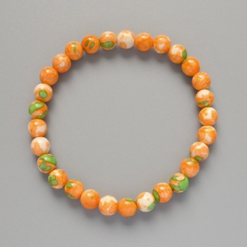 Bracelet 'Variscite' (artificial acrylic) green, orange and white colors, smooth beads, diameter 7 mm ±, length 18 cm ± (stretch)