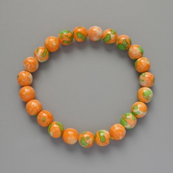 Bracelet 'Variscite' (synthetic acrylic) green, orange, and white colors, smooth beads, diameter 8.5 mm, length 18 cm, stretch