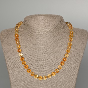 Citrine Necklace with natural stone, smooth beads, 8 mm diameter, 49 cm length