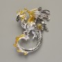 Dragon pendant-brooch with yellow, black, and gray matte enamel on silver-toned metal 42x58 mm