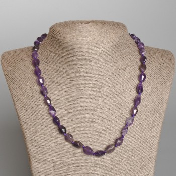 Necklace with natural amethyst, faceted gemstone beads, 8×10 mm diameter, 49 cm length
