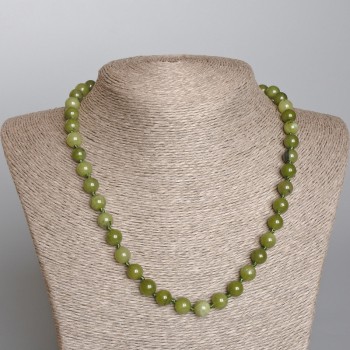 Canadian Jadeite Necklace, Natural Stone, Smooth Bead, Diameter 8.5 mm, Length 49 cm