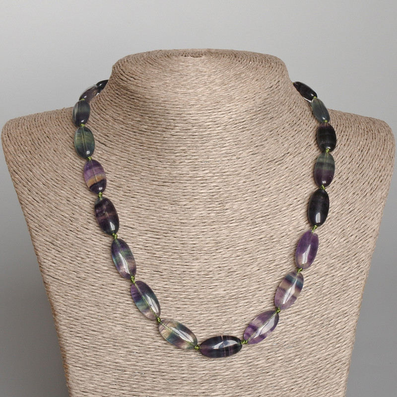 Necklace Fluorite natural stone oval, diameter 10×20 mm, length 50 cm