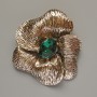 Flower Brooch-Pendant with Green Crystal, Light-Gold Metal, 55x63 mm