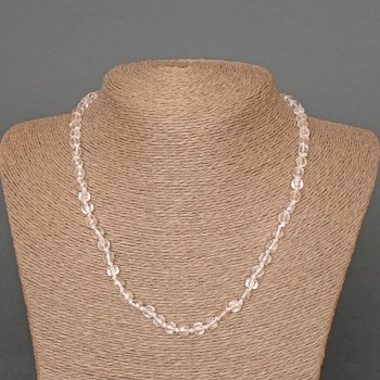 Mountain Crystal Necklace with Faceted Cube Beads, Natural Stone, 5 mm Diameter, 47 cm Length ±