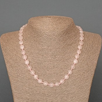 Necklace Pink Quartz natural stone, faceted coin beads, diameter 8×5 mm, 5 mm, length 46 cm