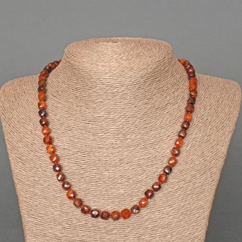 Brown Garnet Necklace with Natural Faceted Cube Beads, 6.5 mm Diameter, 49 cm Length