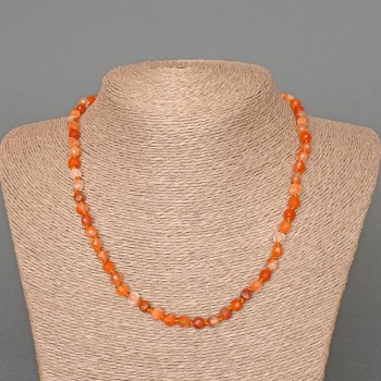 Carnelian Necklace with Natural Stone, Faceted Cube Beads, 5 mm Diameter ±, Length 47 cm ±