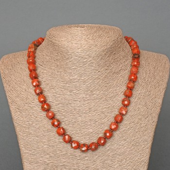 Red Jasper Necklace, natural stone, faceted cube beads, 9 mm diameter, 48 cm length