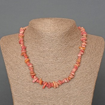 Rhodonite necklace with natural stone chips, 8x3 mm beads, length 47 cm