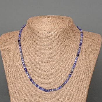Sodalite Necklace with Natural Stone, Faceted Cube Beads, 4 mm Diameter, 47 cm Length ±