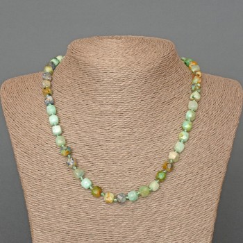 Chrysocolla and Azurite Necklace, natural stone, faceted cube, diameter 7 mm, length 50 cm